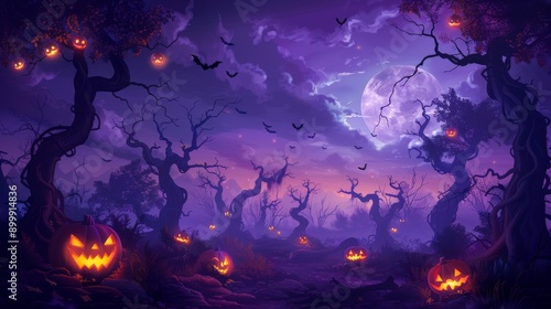 Wallpaper Mural A spooky Halloween poster background, featuring a dark, haunted forest with twisted trees Torontodigital.ca