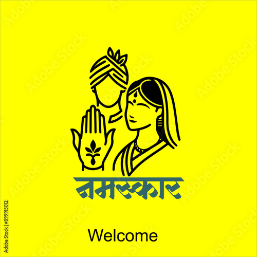 Indian women in traditional clothing with namaste hand, Welcoming design