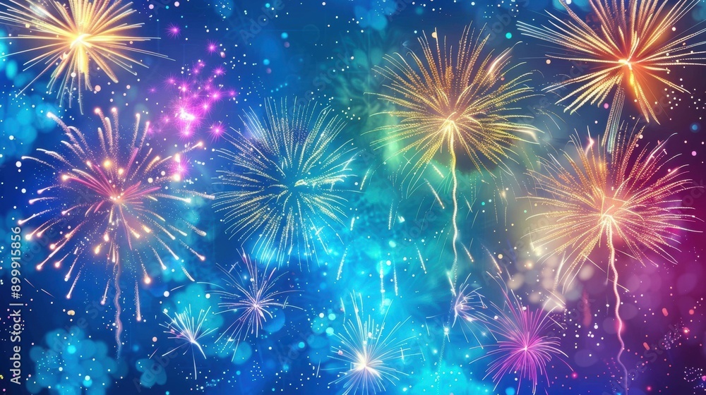 A Night Sky Filled with Fireworks and Bokeh Lights A Night Sky Filled with Fireworks and Bokeh Lights