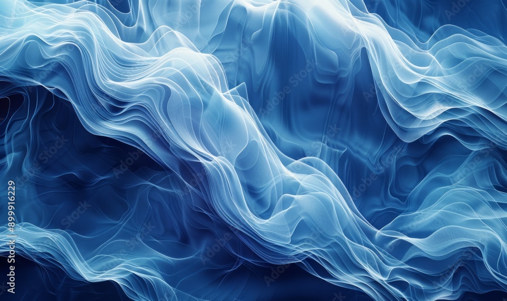 Abstract blue ocean waves, fluid lines capture dynamic motion. Minimalist depiction of marine energy and power Abstract blue ocean waves, fluid lines capture dynamic motion. Minimalist depiction of marine energy and power