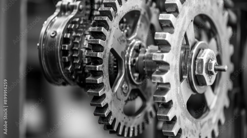Close-up of Industrial Gears Interlocking and Turning Close-up of Industrial Gears Interlocking and Turning