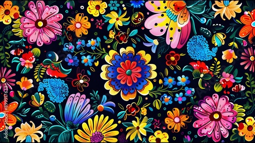 Viva Mexico, illustration typography vector. Traditional flower embroidery ornament pattern frame. Background design for fiesta banner, mexican party invitation, travel poster, independence day card.