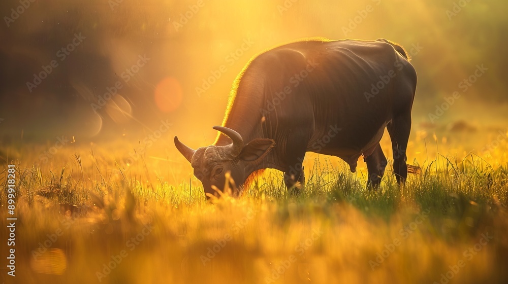 Obraz premium Wild water buffalo grazing