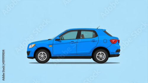 Blue Sedan Car Illustration on Light Blue Background for Automotive Advertisement and Car Dealership Promotions