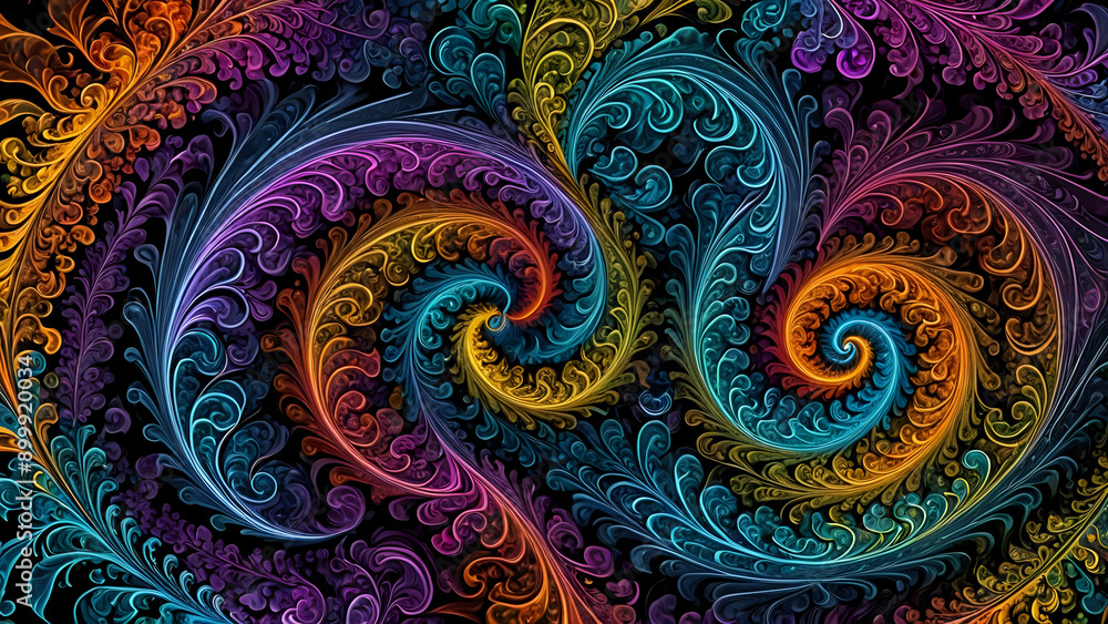 Abstraktion Pflanzenfraktale auf Schwarz 16x9. Hintergrund für das Design 4. Abstraktion Pflanzenfraktale auf Schwarz 16x9. Hintergrund für das Design 4.