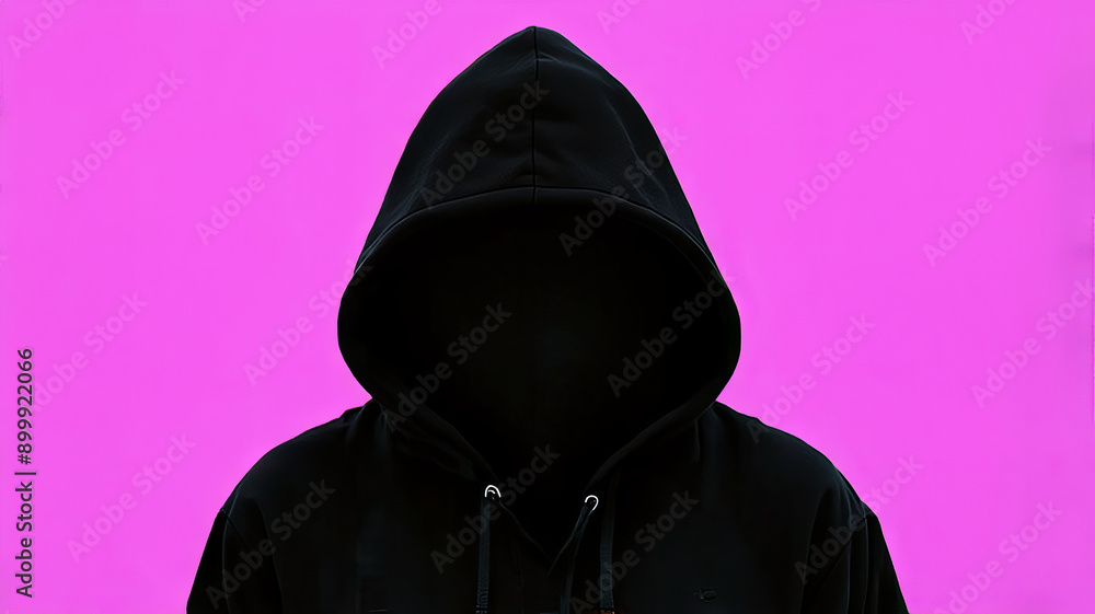Mysterious Hooded Figure on Pink Background: Concept of Anonymity and Internet Security Illustration Mysterious Hooded Figure on Pink Background: Concept of Anonymity and Internet Security Illustration