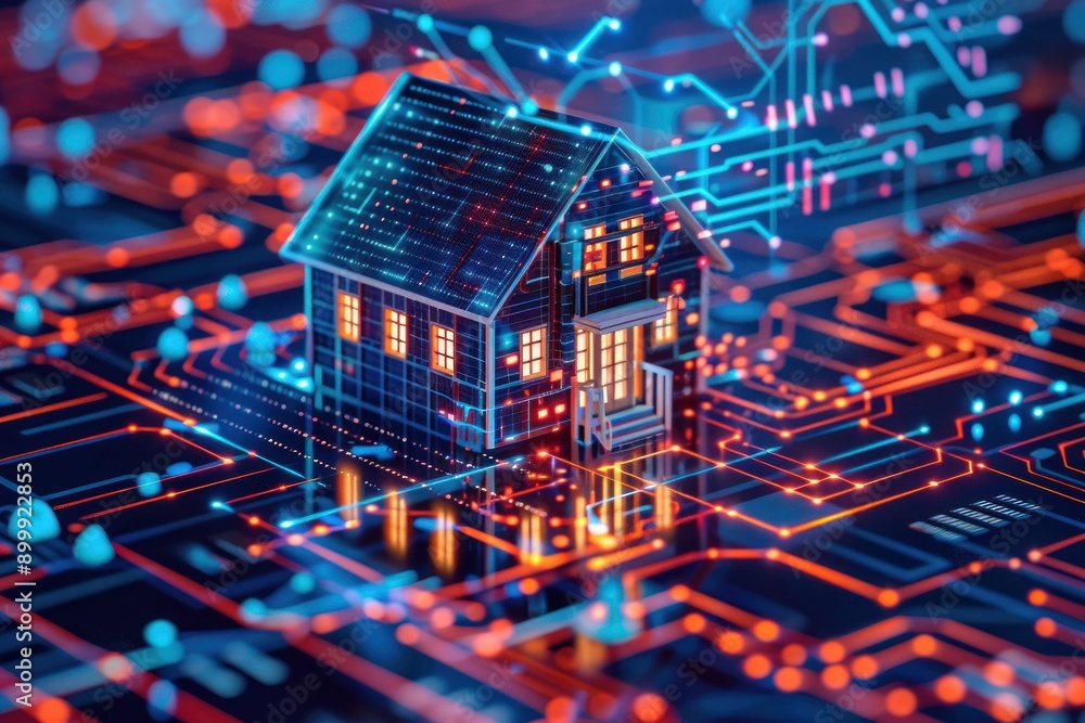Smart Home Concept: Digital House on a Circuit Board Smart Home Concept: Digital House on a Circuit Board
