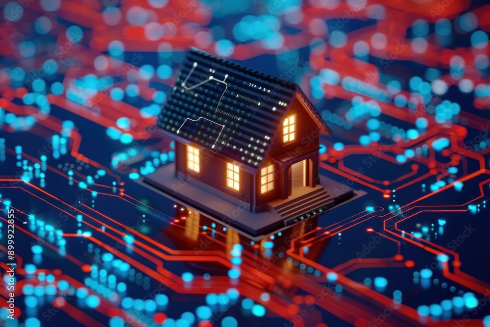 Obraz premium Smart Home Concept: Digital House on a Circuit Board