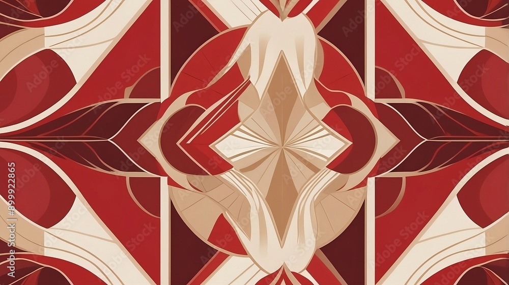 Geometric pattern with art deco style and repetition techniques, red and beige colors Geometric pattern with art deco style and repetition techniques, red and beige colors