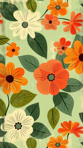 Wallpaper Mural Retro Floral Pattern with Bold Colors.  Phone Case Design or Phone Wallpaper Torontodigital.ca