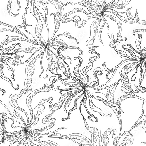 Seamless pattern with hand drawn abstract flowers. Hand drawn simple background.