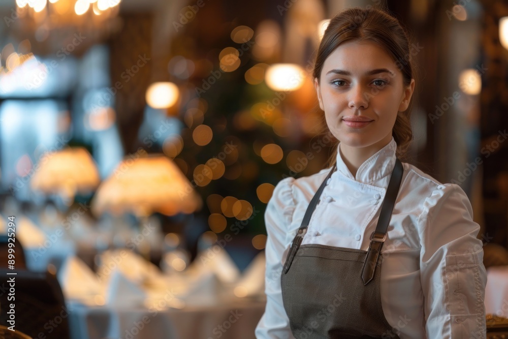 waitress woman in uniform serve and get order in luxury restaurant waitress woman in uniform serve and get order in luxury restaurant