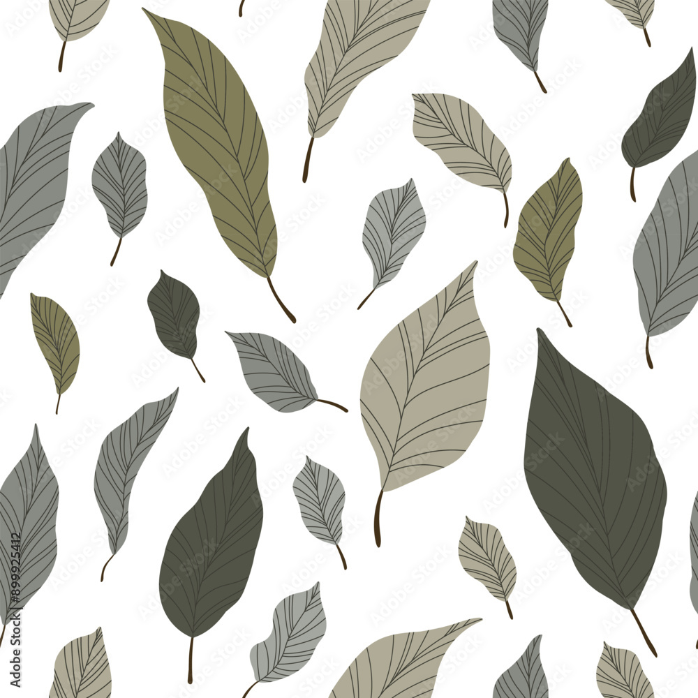 Seamless pattern with leaves on white background. Hand drawn illustration. Seamless pattern with leaves on white background. Hand drawn illustration.