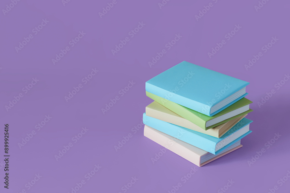 Stack of colorful books on a pastel purple background with soft shadow, copy space. Book Lovers Day concept Stack of colorful books on a pastel purple background with soft shadow, copy space. Book Lovers Day concept