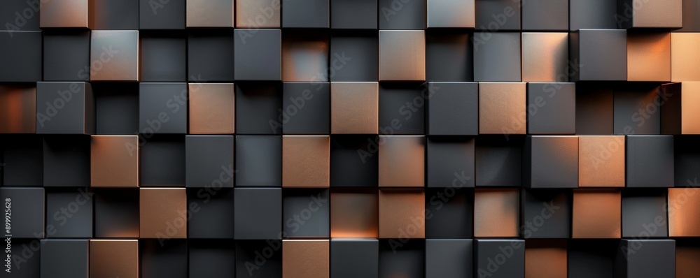 Modern wallpaper with black and copper cubes creating a geometric pattern Modern wallpaper with black and copper cubes creating a geometric pattern