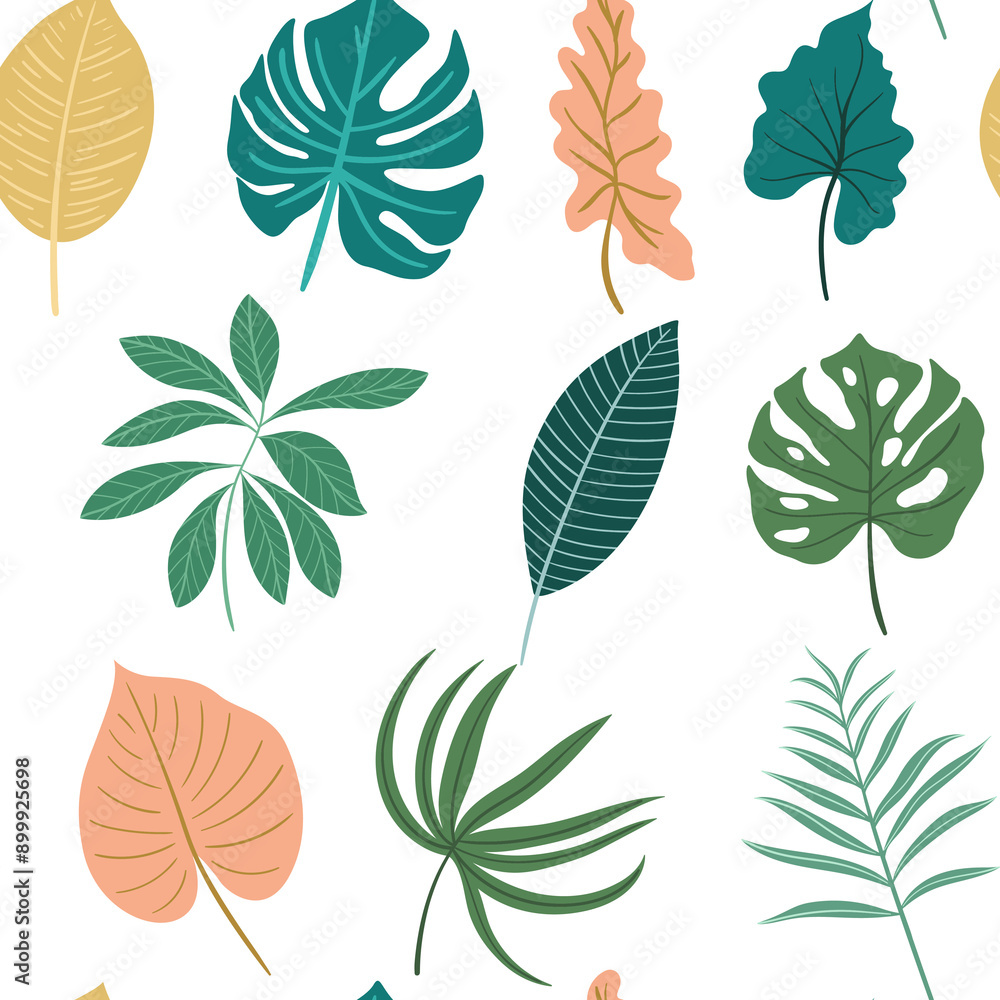 Seamless pattern with monstera leaves. Hand drawn illustration in flat style. Seamless pattern with monstera leaves. Hand drawn illustration in flat style.