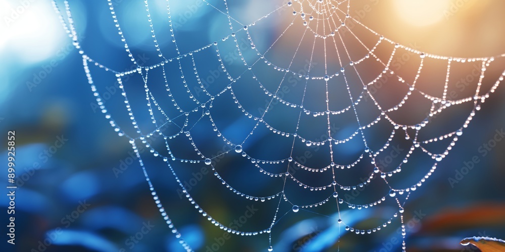 An abstract background featuring a close-up of a spider web adorned with dew drops, showcasing thin, detailed lines against a blurred backdrop An abstract background featuring a close-up of a spider web adorned with dew drops, showcasing thin, detailed lines against a blurred backdrop