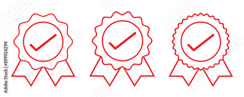 Quality certify badge icon. Qualification certificate medal. Quality award ribbon sign set isolated on white background.