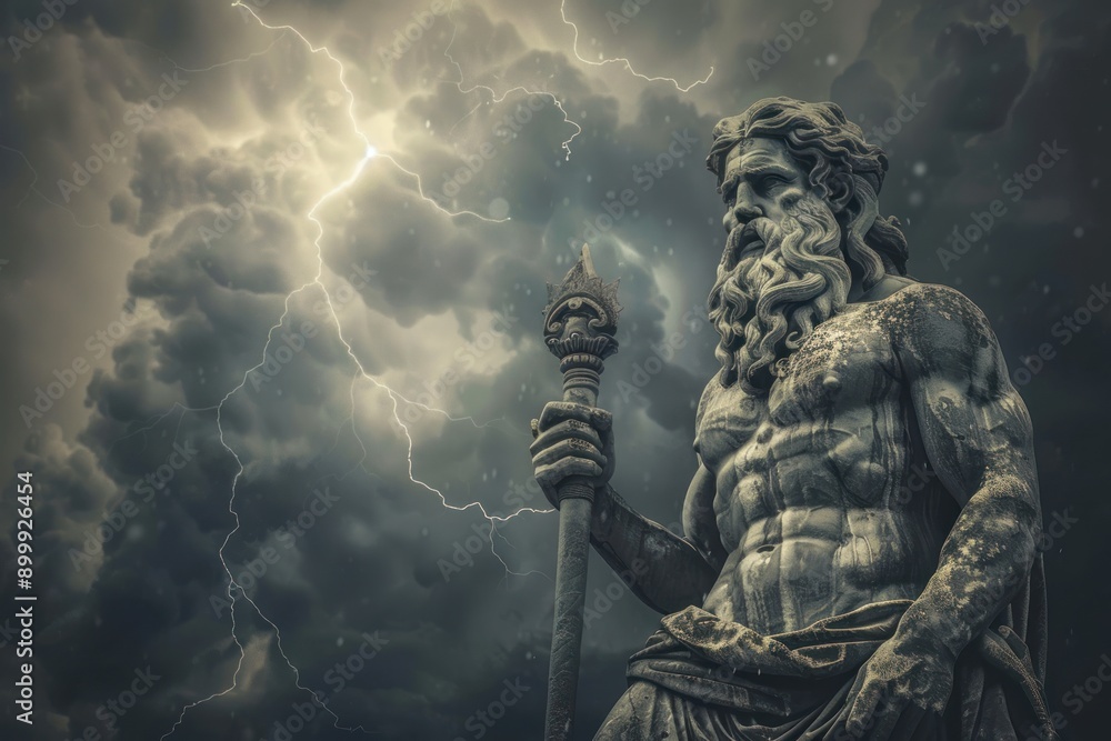 ZEUS statue, god of sky and thunder. Zeus the king of the Greek gods ready to hurl lightning bolts down ZEUS statue, god of sky and thunder. Zeus the king of the Greek gods ready to hurl lightning bolts down
