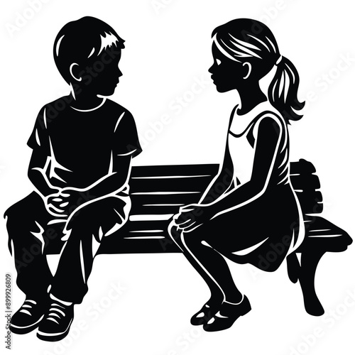 girl friend and boy friend sitting together on a bench, vector silhouette
