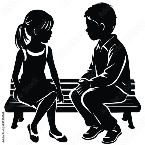 girl friend and boy friend sitting together on a bench, vector silhouette
