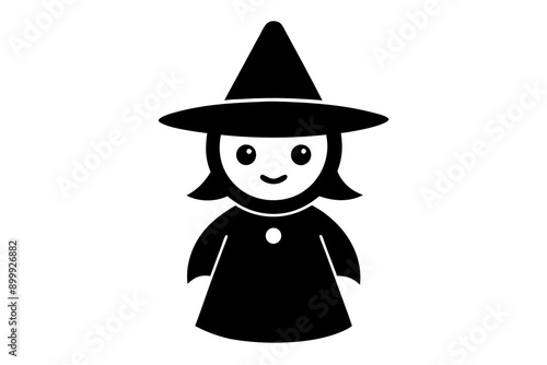 Cute Witch Cartoon Vector Icon Illustration - Vector Line Art