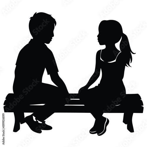 girl friend and boy friend sitting together on a bench, vector silhouette