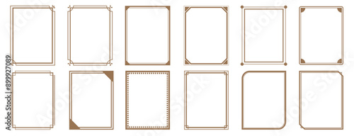 Set of simple line frames with double stroke. Collection of vertical blank templates to decorate text. Vector borders and frames..eps