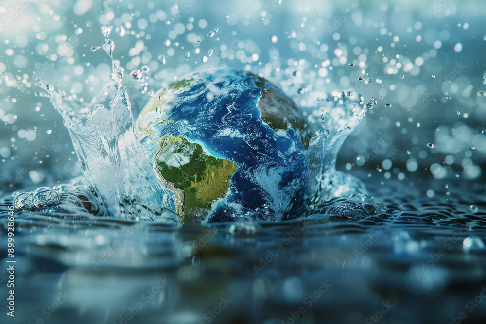 Eco concept of Earth planet under water splash with natural background Eco concept of Earth planet under water splash with natural background
