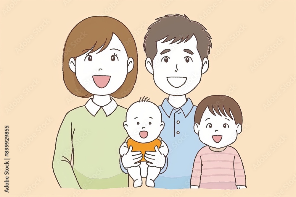 Cute family illustration with parents and children in a colorful style showcasing love joy and togetherness Cute family illustration with parents and children in a colorful style showcasing love joy and togetherness