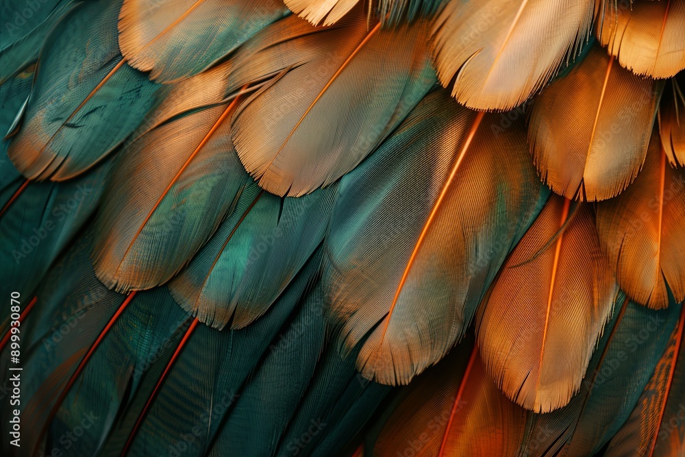 Obraz premium Close-Up View of Intricate Bird Feather Patterns in Earth Tones Against Soft Background