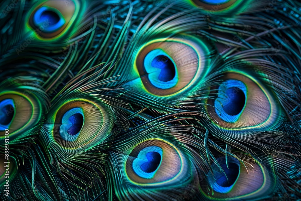 Obraz premium Captivating Peacock Feather Pattern Displayed On A Soft Background In Gentle Hues