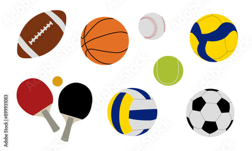 Set of balls for various sports games, vector illustration. Inventory for sportsmen, objects on white background