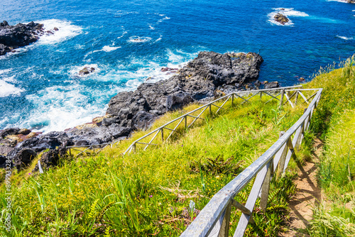Tableau sur toile Path to beach on ocean coast near Maia village, Sao Miguel island, Azores, Portu
