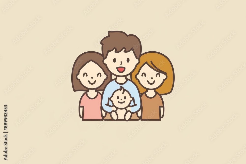 Illustrated family with three children simple lines warm colors highlighting the joy and unity of a close knit family in a playful friendly style Illustrated family with three children simple lines warm colors highlighting the joy and unity of a close knit family in a playful friendly style
