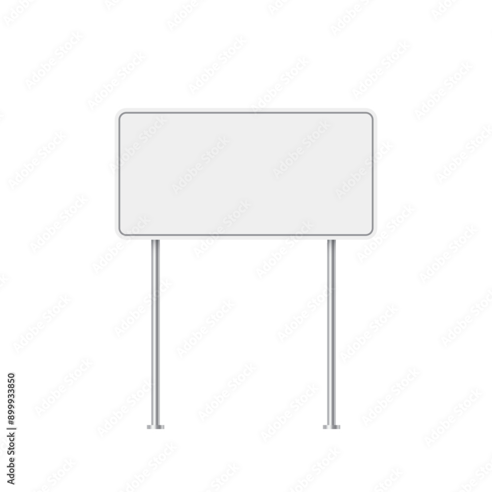 Road traffic white sign on metal pole vector illustration. 3d realistic blank street signboard. Isolated empty roadside signpost to notice information, danger, guide. Road traffic white sign on metal pole vector illustration. 3d realistic blank street signboard. Isolated empty roadside signpost to notice information, danger, guide.