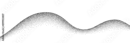 Sand grain texture wavy pattern background. Abstract dot stipple wave, black noise dotted line, sand texture, grainy effect, vector illustration isolated on white.