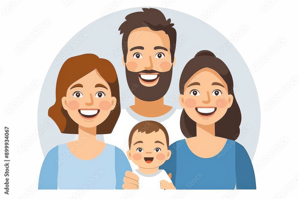 Cartoon family portrait of parents and two children vibrant colors cheerful and playful style highlighting the happiness and unity in a fun family setting Cartoon family portrait of parents and two children vibrant colors cheerful and playful style highlighting the happiness and unity in a fun family setting