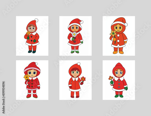 Christmas Costume Person Holding Flower Vector Illustration.