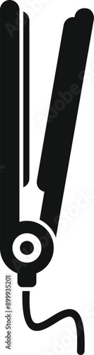 Black glyph icon of a hair straightener, a tool used by hairdressers in beauty salons for straightening hair