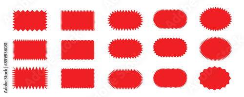 Set of colorful Star burst sticker vector set. rectangle and square, oval and circle shapes with wavy edges. starburst flower sale badge. tags or labels. Vector flat illustration.