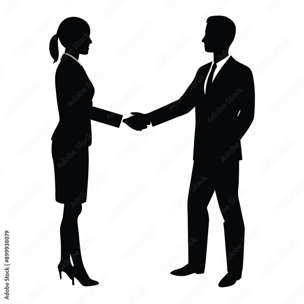 Fototapeta premium a business man and woman are hand shakeing, vector art illustration, flat style, isolated white background