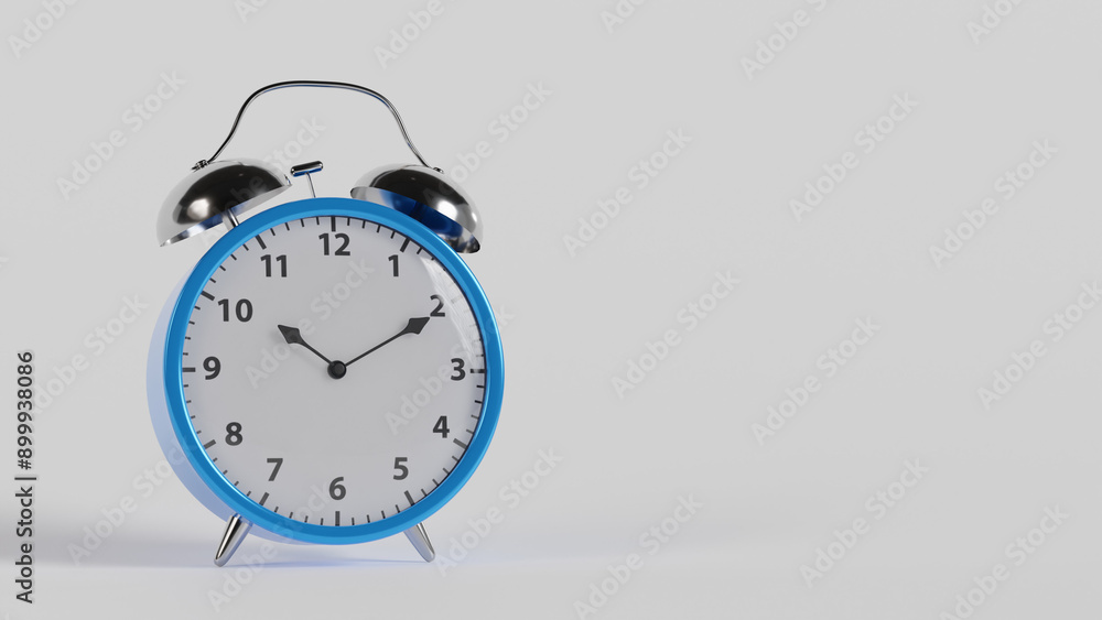 Blue old school analog alarm clock in front of a white background, 3d illustration Blue old school analog alarm clock in front of a white background, 3d illustration