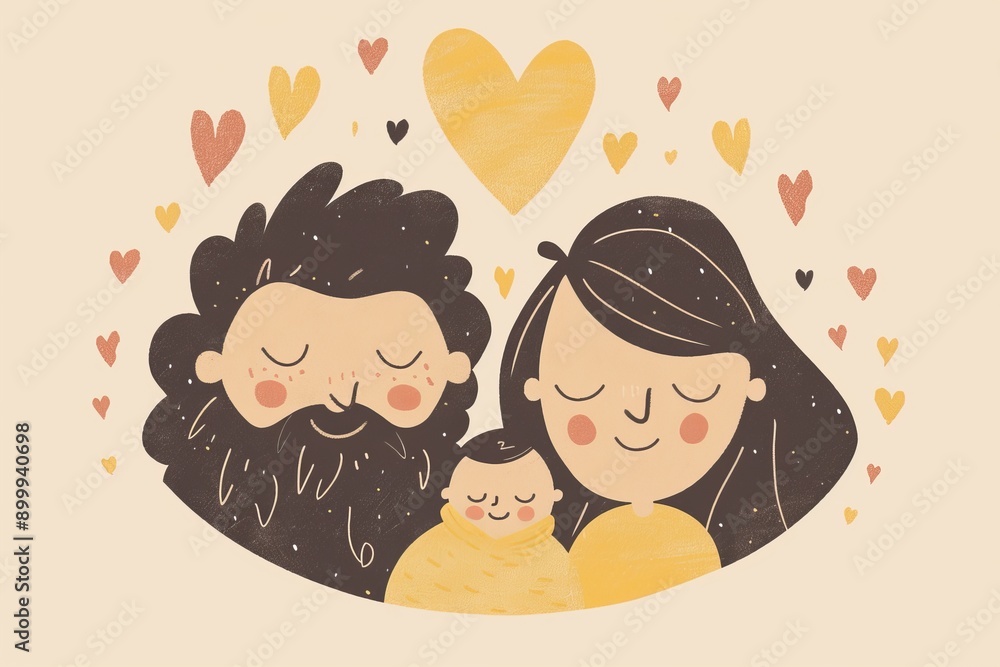 Artistic illustration of a family cuddling with a baby warm colors minimalist design highlighting love and togetherness in a cozy nurturing environment Artistic illustration of a family cuddling with a baby warm colors minimalist design highlighting love and togetherness in a cozy nurturing environment