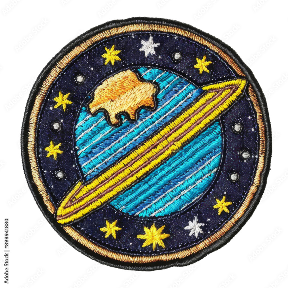 SpaceThemed Embroidered Patch with Saturn Ring and Stars Ideal for Accessories and DIY Projects SpaceThemed Embroidered Patch with Saturn Ring and Stars Ideal for Accessories and DIY Projects