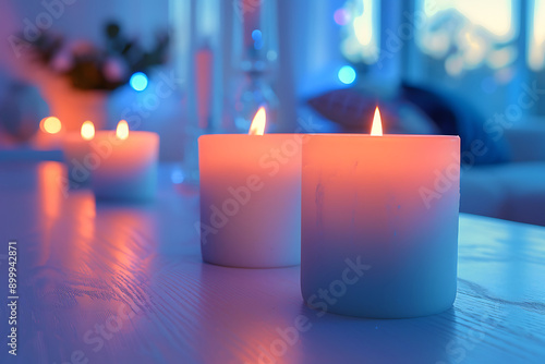 Burning candles on black background, shot with shallow depth of field