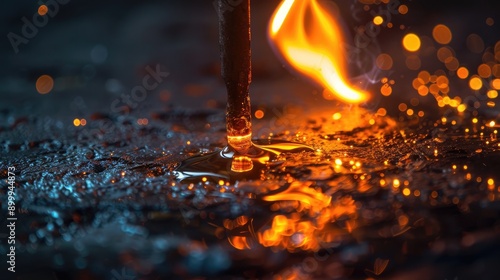 Macro close up of acetylene torch melting valuable metals with room for text