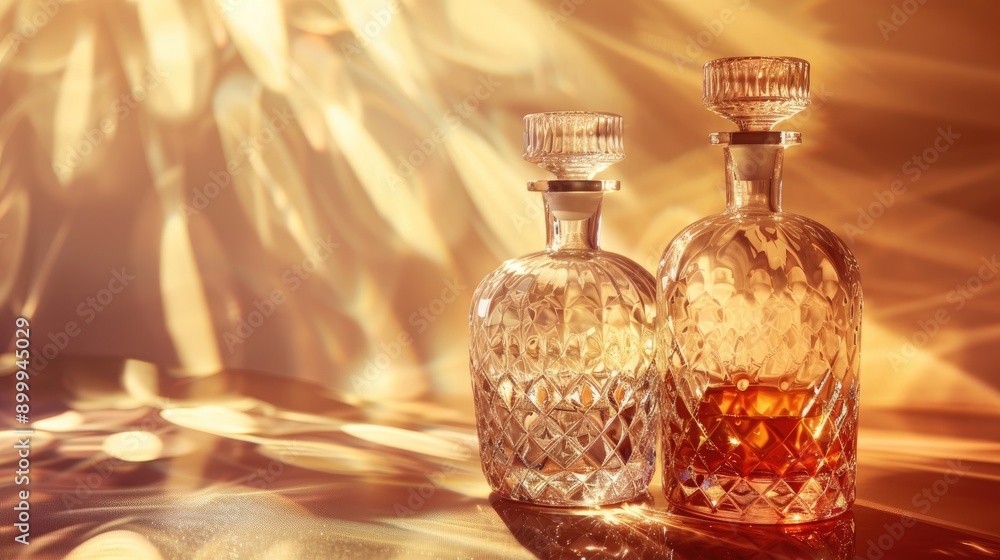 Luxurious crystal decanter set against artistic backdrop Elegant glassware idea Vertical composition warm color palette Luxurious crystal decanter set against artistic backdrop Elegant glassware idea Vertical composition warm color palette