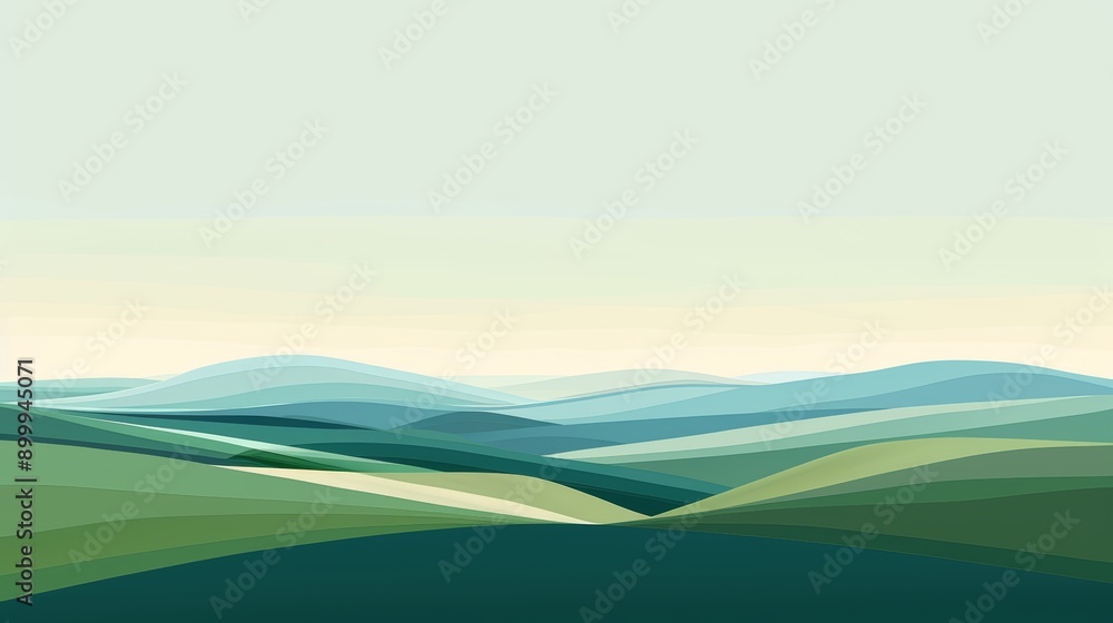 Obraz premium A serene landscape of undulating green hills stretches beneath a tranquil sky