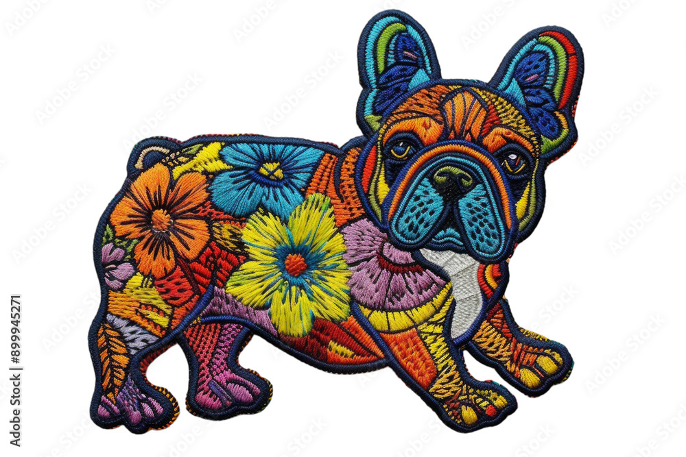 Obraz premium Colorful Embroidered French Bulldog Patch Design for Textile Decoration and Customization